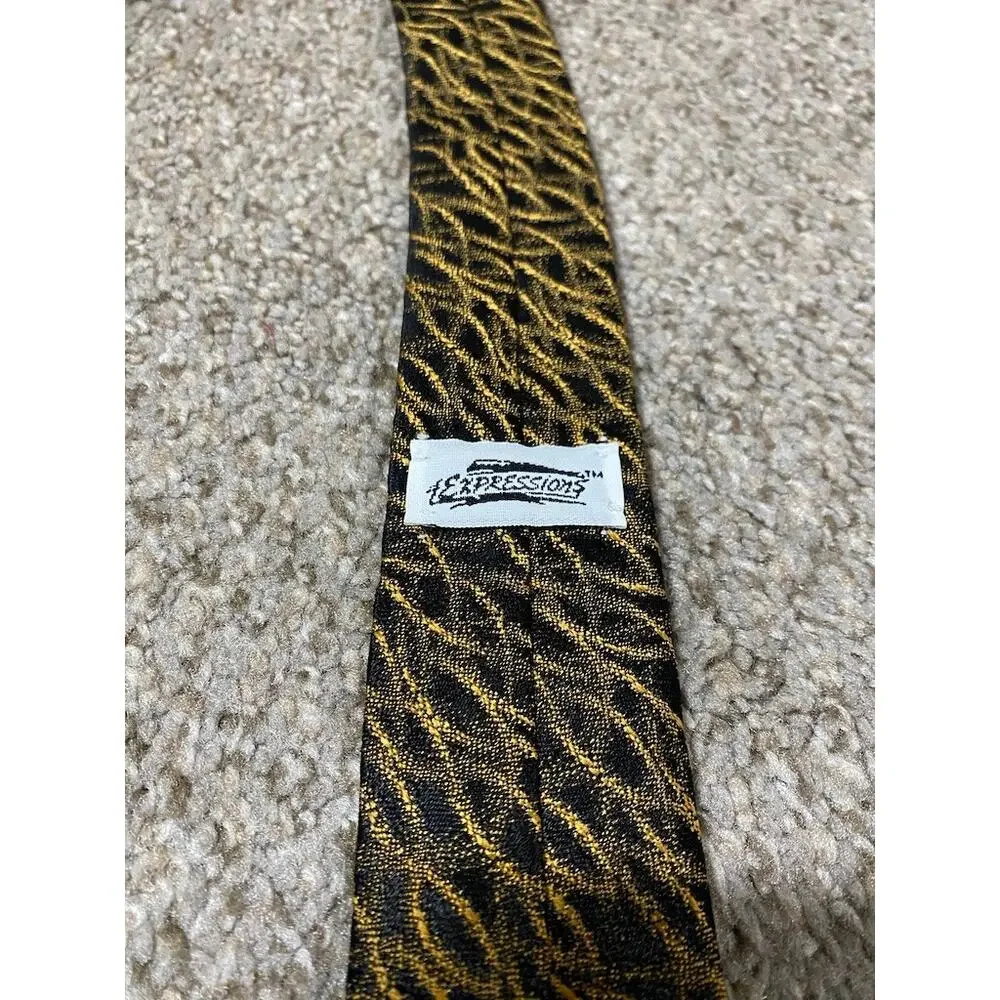 VTG Expressions Tie Mens Skinny 70s Retro Disco Abstract Suit Gold Black